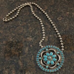 Faux Turquoise Floral Silver Necklace